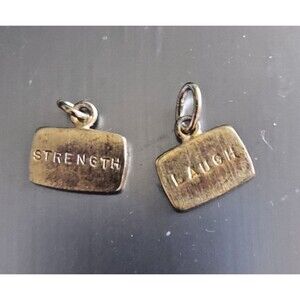 2 Sterling Silver 925 Charms Pendants LOUGH-STRENGTH Affirmation Marked GK vtg